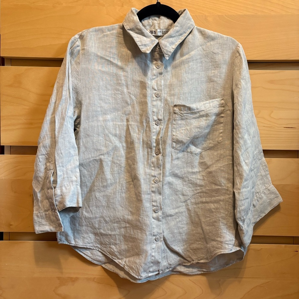 ZARA LIGHT GRAY LINEN BUTTON UP TOP, LIKE NEW SIZE: XS